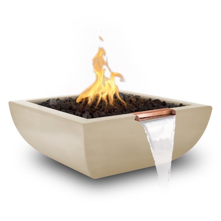 The Outdoor Plus 36 Square Avalon Fire & Water Bowl - GFRC Concrete - Vanilla - Match Lit - Liquid Propane OPT-AVLFW36-VAN-LP